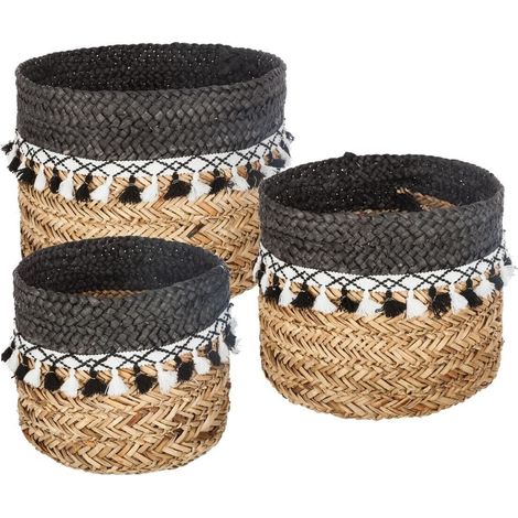 Lot De 3 Paniers De Rangement A Pompons Seagrass Atmosphera (1/5)