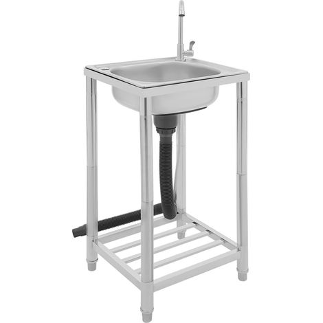 Fregadero con patas, fregadero de acero inoxidable, 42 x 37 x 82 cm, fregadero móvil para uso exterior, lavabo multifuncional con grifo, para restaurante, lavandería, exterior. (1/5)