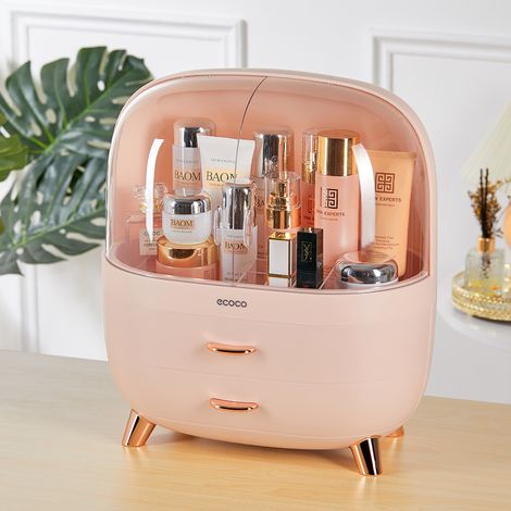 Stylish Large Pink Transparent Makeup Organizer with Drawers (1/5)