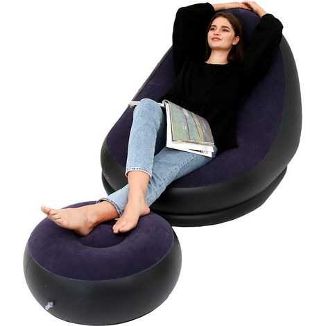 Canapé Gonflable et Repose-Pieds pour l'extérieur - Pliable(Bleu)