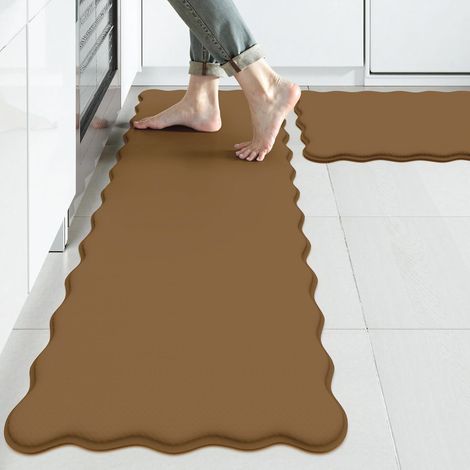 Tapis de sol anti-fatigue absorbant l'huile et l'eau pour la cuisine, tapis antidérapant pour la salle de bain, tapis de porte uni à bords ondulés, tapis de sol pour les toilettes - bordure en dentell