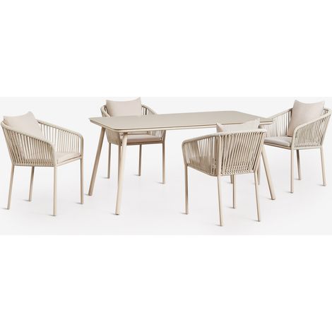 SKLUM Rechteckiger Esstisch-Set 160x90 cm und 4 Esszimmerstühle aus geflochtener Schnur Arhiza Classic Beige Tapioca                                  