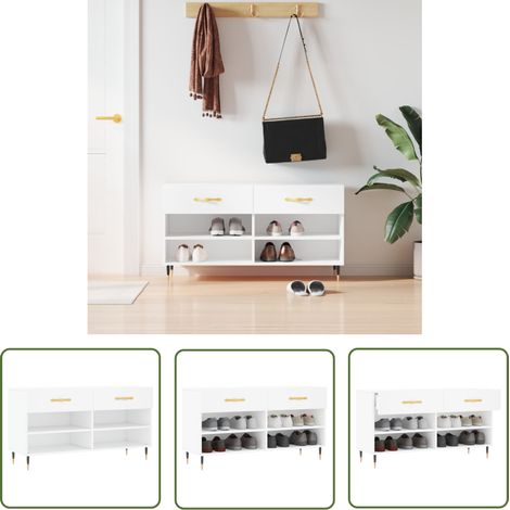 The Living Store Schuhbank Weiß 102x35x55 cm Holzwerkstoff - Schuhschrank - Schuhbank - Garderobe - Einbauschrank - Stauraum (1/5)