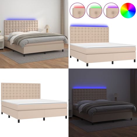 Sommier à lattes de lit avec matelas LED Cappuccino 180x200 cm - Lit Capitonné - Lit Avec Éclairage Led - Lit Design - Lit Double - Matelas À Ressorts Ensachés - Home & Living (1/5)