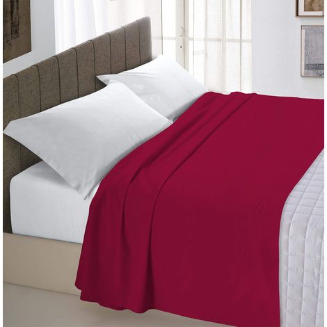 Italian Bed Linen Max Color Lenzuolo Sopra Tinta Unita, 100% Cotone, Singolo, Bordeaux, 150 x 300 cm (1/5)