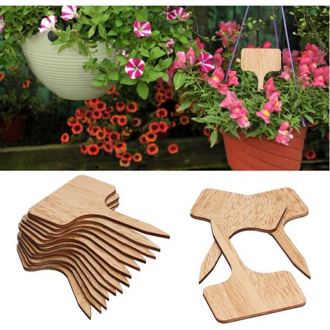 Set mit 50 quadratischen Holzetiketten, Blumenetiketten, Pflanzenetiketten, T-förmigen Holzetiketten für Gartenpflanzen (1/5)