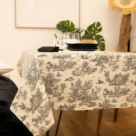 Nappe toile de Jouy rectangulaire plastifiée Gris Foncé 250x150 cm (1/4)