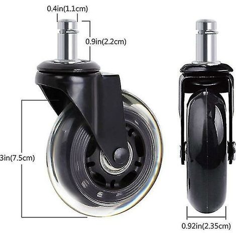 5-pack roulettes de chaise de bureau de style skate 75 mm roues noires de remplacement universelles résistantes à l'abrasion