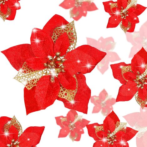 Lot de 36 fleurs artificielles à paillettes de Noël, décoration pour sapin (1/5)