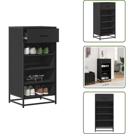 Schuhregal Schwarz 48x38x97,5 cm Holzwerkstoff - Schuhregal - Schuhregale - Schuhschrank - Schuhe Aufbewahrung (1/5)
