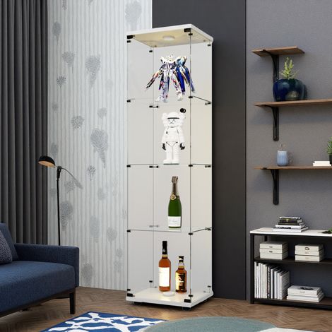 Vitrine en verre LED Éclairage , vitrine collection avec 4 niveaux, 1 porte, serrure, Meuble de Rangement 164 x 42 x 36cm, Idéale pour Collections, Figurines, Salon, Chambre, Entrée - Blanc (1/5)