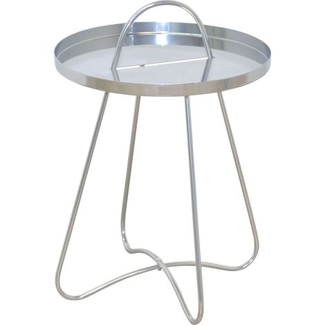 Table d’appoint design en métal argenté plateau rond avec poignée – Ø40 cm DEC050097