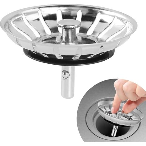Panier Pour Bonde D'Évier De Cuisine Avec Goupille Réglable - Crépine Universelle Acier Inoxydable, Bouchon Panier Pop-Up - Lavable Lave-Vaisselle, Ne Se Bouche & Ne Déborde Pas - 82 Mm