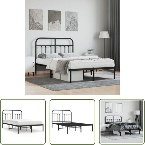 The Living Store Cadre de lit métal sans matelas avec tête de lit noir 120x190cm - Cadre De Lit - Lit Double - Lit Metal - Lit Noir - Tête De Lit (1/5)