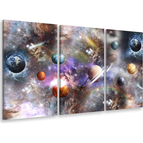 Tableau triptyque deco galaxie et planetes - 90x60 cm (1/4)