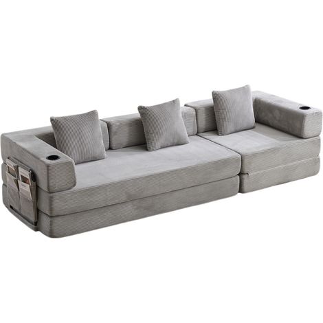 Sofà Letto Pieghevole da Terra in Pana Grigio Chiaro 277,5 x 92,5 x 60 cm (1/5)