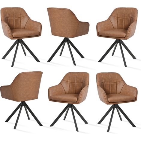 Goeurvant Chaises Pivotante Confortable avec Dossier Large et Accoudoirs Ergonomiques - Lot de 6 - Marron