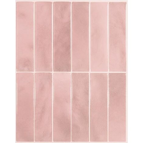 [JAMAIS UTILISÉ] Crédence adhésive pour cuisine et salle de bain, sticker carrelage mural, carreaux rose autocollants, lot de 5 feuilles, 29 x 22.86 cm (1/4)