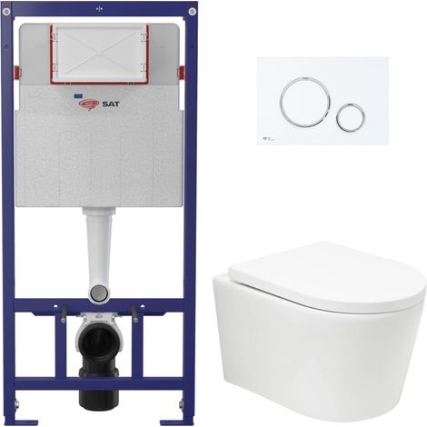 Pack WC bastidor ECO 2L SAT + Inodoro suspendido SAT + placa blanca (STESTBRWT04-IN)