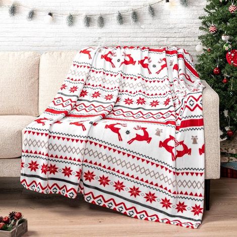 Copripiumino con fiocchi di neve rossi - Set biancheria da letto natalizio - Biancheria da letto per le vacanze invernali - Flanella in pile ultra morbida - Coperta morbida e accogliente per divano - (1/5)