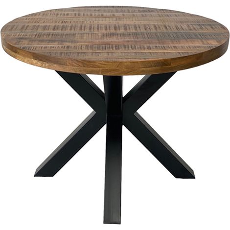 Industrial Round X Leg Dining Table - Mango Wood/Iron - L130 x W130 x H76 cm - Mango PP Saw Finish