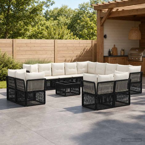 vidaXL Ensemble de canapé de jardin 14 pcs Noir polyrotin (1/5)