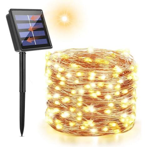 Guirlande lumineuse solaire d'extérieur 22 m, 200 LED, pour la décoration de jardin, terrasse, cour, maison, Noël, mariage, fête, étanche IP65 (blanc chaud) (1/5)