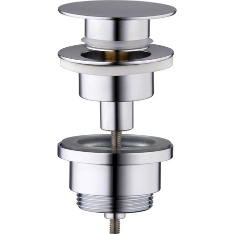1 - Bouchon Plat - Valve Clic-Clac Universelle - Compatible Trop-Plein Et Sans Trop-Plein - Installation Facile Salle De Bain - Chromé - G1-1/4 (1/5)