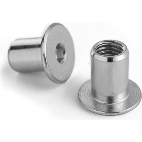 Flachkopfmutter M6 x 15, verzinkter Stahl, 50 Stück, Möbelhülse, 4-mm-Inbusschlüssel (1/4)