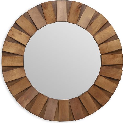 Miroir rond bois naturel esprit chaleureux pour salon ou entrée - bois naturel clair et argenté (1/2)