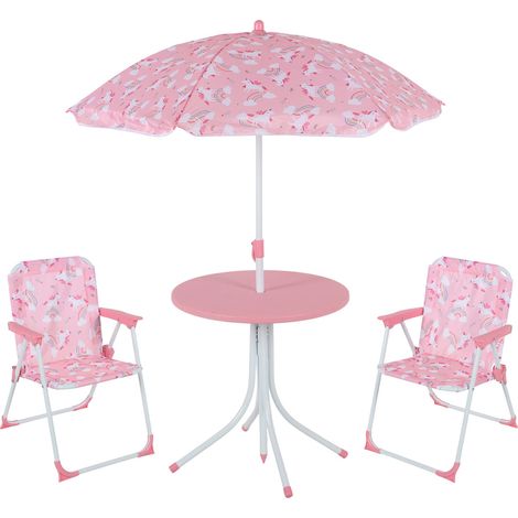 Relaxdays set campeggio per bambini con ombrellone, tavolo e sedie pieghevoli, per spiaggia e giardino, vari colori
