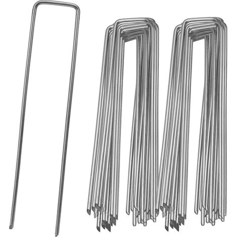 SWANEW 200 picchetti in acciaio zincato per ancoraggio a terra. 150 x 25 mm. per reti da giardinaggio arrotondate a U. (1/5)