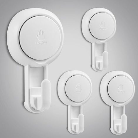 Suction Cup Hooks Set, 4 Pcs Plastic Wall Mounted Hooks, 5kg Load Capacity Bathroom Strong Suction Cup Hook Holder for Bags, Towel, Robe, Dressing Gown, Kitchen Keys MUMU (1/4)