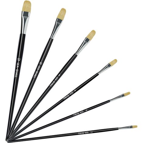 Pinceaux Peinture en Poils de Porc pour Peinture à l'huile Acrylique Aquarelle 6PCS Pinceau Huile Set Naturels Artiste Long Manche en Bois (1/5)