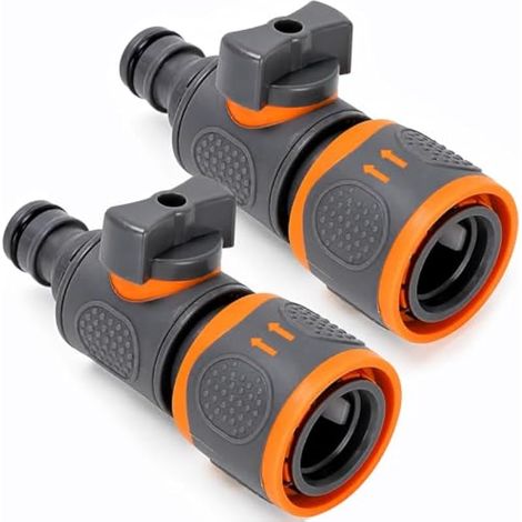 Lot de 2 Raccords de Tuyau d’Arrosage avec Vanne de Régulation, Connecteurs pour Tuyau 1/2 Pouce, Contrôle du Débit d’Eau et Fonction d’Arrêt, pour Arrosage et Lavage de Voiture (1/5)
