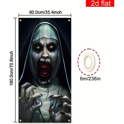 Décoration de porte sanglante et effrayante pour Halloween - Bannière/drapeau extérieur pour porche - 90 x 190 cm (ajustable avec élastique) - MG-17
