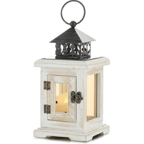 Lanterne décorative en bois pour bougie - Lanterne de table rustique de 23 cm pour décoration intérieure ou extérieure vintage (1/5)