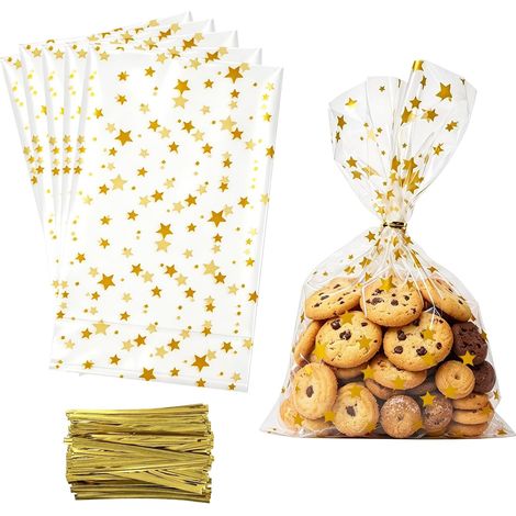 Packung mit 100 durchsichtigen Zellophantüten – 15 x 25 cm – mit Sternen (1/5)