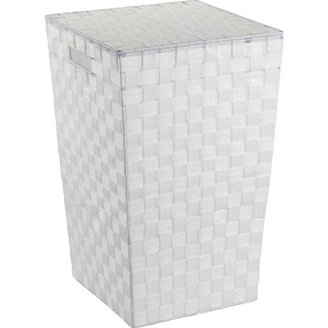 WENKO Cesto per la biancheria Adria, cesto per biancheria sporca, design quadrato, capacità 48L, Polipropilene effetto vimini, 33x53x33 cm, bianco (1/7)