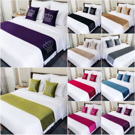 Chemin De Lit - Couronne - Velours Et Strass - 45x180cm - Pour Lit 100 Ou 120cm - Gris (1/4)
