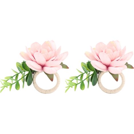 2 pièces anneau de serviette corde de chanvre fleur simulée pour restaurant hôtel élégant - Rose (1/5)