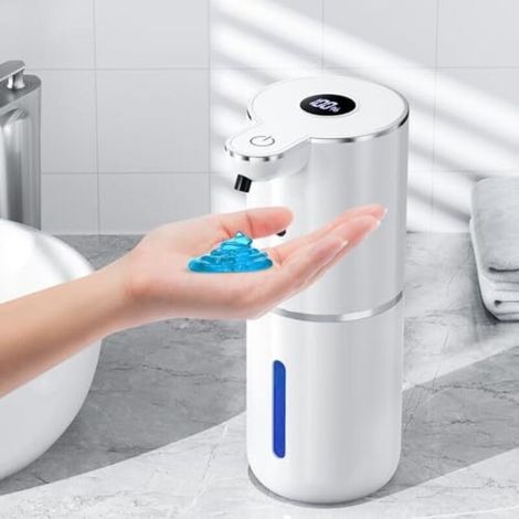 Distributeur automatique de savon liquide avec affichage numérique, sans contact, 380 ml, montage mural avec capteur, rechargeable par USB, pour salle de bain et cuisine, blanc (1/5)