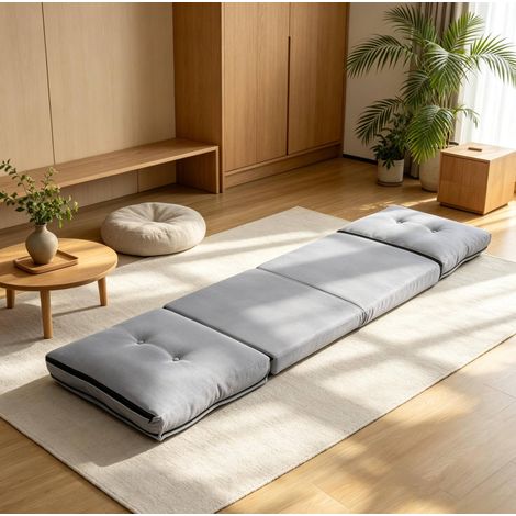 Fauteuil de sol pliable multifonction, dossier réglable 5 positions, velours gris HAVRYA (1/5)