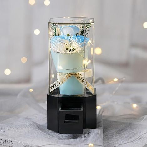 Rose Éternelle - Thème Gypsophile - Design La Belle et la Bête - Avec Lumières LED et Musique - Cadeau Saint-Valentin - Bleu (1/5)
