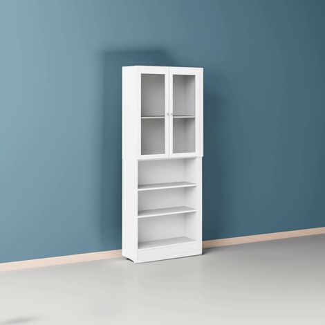 Dmora - Estante para libros Alixane, Estante de oficina, Porta libros móvil, Biblioteca, 79x28 h203 cm, Blanco (1/3)