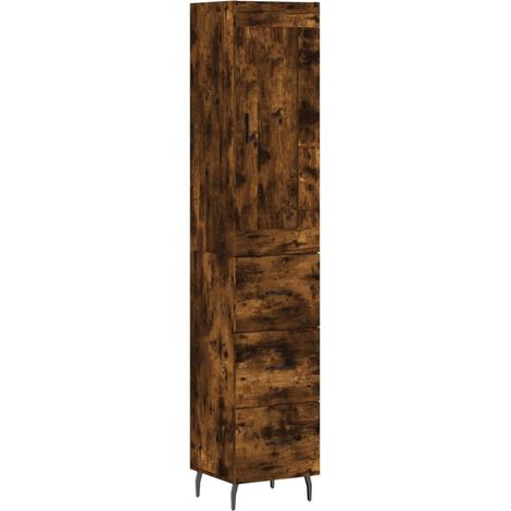 Buffet bahut commode armoire meuble de rangement organisateur cuisine salle de séjour salon haut 34,5 x 34 x 180 cm bois d'ingénierie marron
