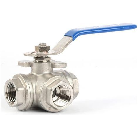 1 Robinet à boisseau sphérique 3 voies, Acier inoxydable 304, Filetage G 1/2", Montage en T, Pour plomberie et industrie (1/5)