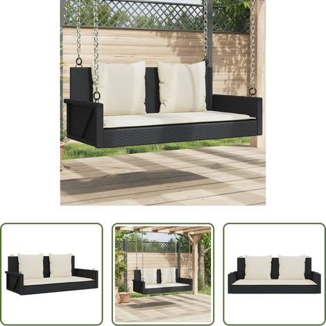 Balançoire extérieur - Banc à bascule avec coussins Noir 119 x 56 x 48 cm Résine tressée (1/5)
