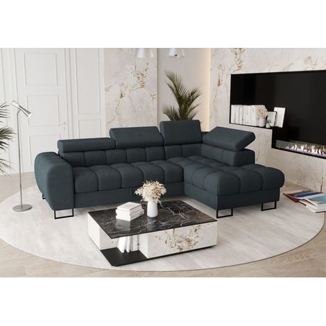 Ecksofa Schlafsofa BASTIEN in Stoff Moly Graphit Ottomane Rechts (1/4)