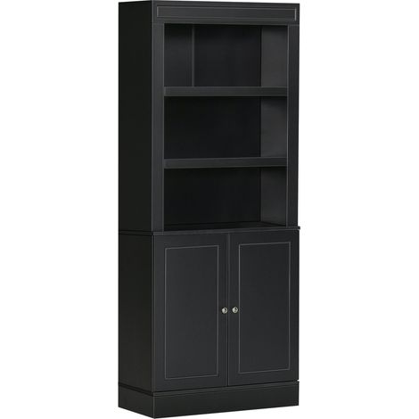 Credenza Alta 2 Ante 3 Ripiani 74,6x35,5x182,5cm in Legno Nero (1/5)